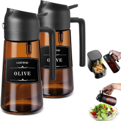 2-in-1-Ölspender und -sprühgerät aus Glas ? 16 Unzen/470 ml auslaufsichere Olivenöl-Sprühflasche zum Kochen, Heißluftfritteuse, Grillen, Backen, Salat