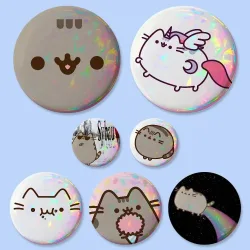 Niedliche P-PusheenS Anstecknadeln Runde Kreative Broschen-Abzeichen Taschen-Deko-Accessoires für Fans Sammler Freunde Geschenke