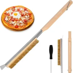 21/26 Zoll Pizzaofenbürste mit Schaber Messingdraht Pizza Stein Reinigungsbürste für BBQ Grill Reinigung Outdoor Ofenzubehör