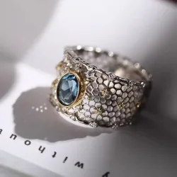 925 Sterling Silber Topas-Ring für Frauen Geschenk Spitze Ausgehöhlter Breiter Vielseitiger Anmutiger Vintage-Schmuck Dropshipping