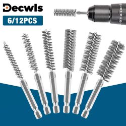 6/12-teiliges Edelstahl-Drahtbürsten-Set, Bohrreinigungsbürsten-Set, 1/4-Zoll-Sechskantgriff, 8 mm, 10 mm, 12 mm, 15 mm, 17 mm, 19 mm Haushaltsschleif-, Polier-, Reinigungs- und