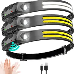 6-Modus LED-Induktionsscheinwerfer COB-Sensor Stirnlampe wiederaufladbar eingebauter Akku Taschenlampe Arbeitsbeleuchtung im Freien Scheinwerfer