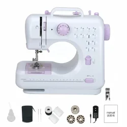 FHSM-50512 Stich-Nähmaschine, elektrische Mini-Haushaltsnähmaschine mit Doppelgewinde und austauschbarem Nähfuß.
