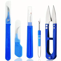 5-teiliges blaues Nähmaschinen-Set, einschließlich Fadenentfernungsmaschine, Nahtentfernungsmaschine und Schere zum Entfernen von Nähten