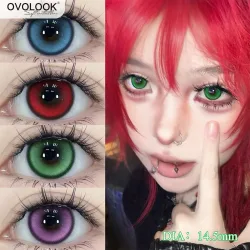 OVOLOOK-2 Stück/Paar farbige Kontaktlinsen für Make-up, Augen, Cyber-Serie, Halloween-Schönheit, rote Kontaktlinsen, lila Myopie-Linse