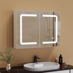 ROSAHQNDA LED-Spiegelschrank für Badezimmer, wandmontierter Medizinschrank aus Edelstahl, beschlagfrei für nasse und trockene Badezimmer