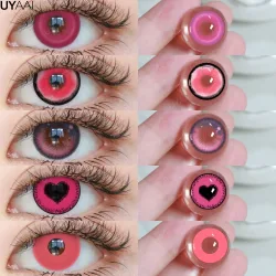 UYAAI, UYAAI 1 Paar Cosplay-Linsen in Pink für Augen, Anime-Linsen für Halloween, Nezuko Colorcon y2k Augenkontaktlinsen, kosmetische rote Linsen für Cosplay
