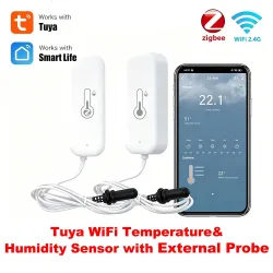 Tuya Zigbee WLAN Temperatur- und Feuchtigkeitssensor mit Externer Sonde, Smart Home Kompatibel mit Smart Life Google Home Alexa