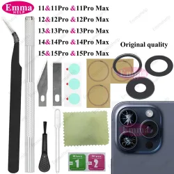 EmmaHelp, 1 Set Original Saphir Rückkamera-Objektivglas für iPhone 15 14 13 12 11 Pro Max Plus Mini mit Klebstoff-Reparatur-Werkzeugset