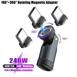 Magnetischer Typ-C zu USB-C OTG-Adapter 540 Grad PD3.1 240W Schnellladung 9-Pin Magnet USB-C Buchse Konverter für Macbook Samsung