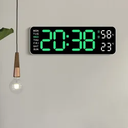 9-Zoll-große digitale Wanduhr, USB-betrieben, TEMP, Luftfeuchtigkeit, Woche, automatischer Dimmer, DST-Tischuhr, 12/24 Stunden, elektronischer LED-Wecker