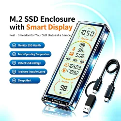 10Gbps Transparentes M.2 SSD-Gehäuse mit integriertem Smart-Display, USB 3.2 Gen2 Typ-C externes SSD-Gehäuse, unterstützt NVMe & SATA Dual