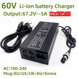 67,2V 5A Schnellladegerät für 60V Schubkarren-Harley 16S 60V Lithium-Batterie GX16 Anschluss mit Lüfter und Metallgehäuse