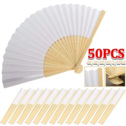 1-50 stücke DIY Papier Bambus Faltfächer Erwachsene kinder Kalligraphie Malerei Praxis Blank Weiß Faltfächer Hochzeit geschenke
