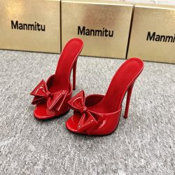 16/14 cm hohe Absatzschuhe, Damen-Sommerschuhe mit Schleife, Nachtclub-Party-Slipper, Slip-On, Größe 36-46, Schwarz, Rot, Blau, individuelle Farben
