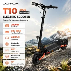 JOYOR T10 2026 Neues Modell Elektroroller 2000W Doppelmotor 60V18AH Hydraulische Bremse NFC Schnellentriegelung 60km/h Aluminiumlegierung Gehäuse 10 Zoll Pendler- und Offroad-E-Scooter