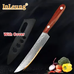 Handgeschmiedetes Damaszener Stahlmesser mit Holzgriff, Superscharfes Multifunktionales Küchenmesser zum Fleisch Schneiden, Obst Schälen und als Kochmesser