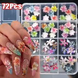 72 Stücke 3D Kristall Gelee Weiche Gefleckte Blume Nagel Charms Transparent Leopard Lilie Hibiskus Hawaiian Floral Nagel Dekor Nagel Supplie