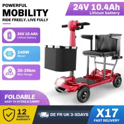 TODOMART X11 x17 Faltbarer 4-Rad Elektromobil für Senioren, 249W Leichter Tragbarer Senioren-Reisemobilwagen 24V 10.4Ah 25km Faltbarer Elektromobil für Senioren Golfcart