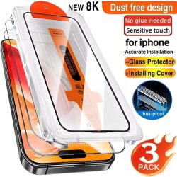 3 Stück HD-Displayschutzfolien aus gehärtetem Glas für iPhone 17 16 Pro Max 15 14 11 12 13 Mini, kratzfest, staubfrei