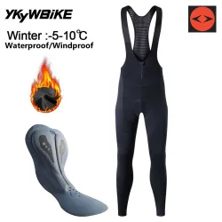 Ykywbike Herren Winter Thermo Fleece Radfahren Trägerhose Mountainbike Ykk Reißverschluss Pro Team Gel Gepolsterte MTB Radfahren Lange Hose