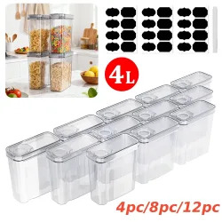 4-teilig/8-teilig/12-teilig 4L Aufbewahrungsbehälter Versiegelte Lebensmittel-Aufbewahrungsbox Müsli-Süßigkeiten-Trockenfutter-Behälter Luftdichtes Müsli-Aufbewahrungsset Transparent