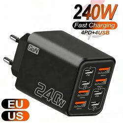 240W GaN USB-C-Ladegerät 8-in-1 Schnellladegerät für Handys, Netzteil für iPhone, Samsung, Xiaomi, Typ-C, EU/US-Stecker, Wandladegerät