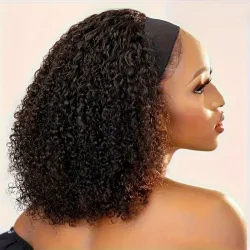 Tief gewellte Echthaar-Perücke, halb gelockt, mit Stirnband, Jerry-Locken, maschinell gewellte Haare, sofort tragbare Perücken für Frauen, Ausverkauf.