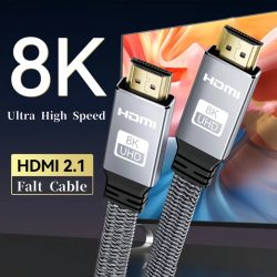 8K HDMI-Flachkabel 48 Gbit/s High Speed 8K60 4K120 144 Hz geflochtenes HDMI 2.1-Kabel 3D eARC HDCP 2.2&2.3 kompatibel mit Roku TV/PS5