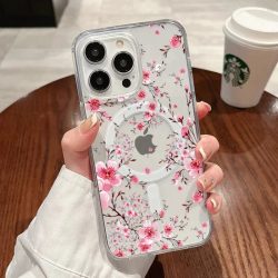 Blume Pfirsichblüte Handyhülle für iPhone 15 14 17 13 12 11 16 Pro Max für Magsafe stoßfeste transparente Silikon Soft Funda