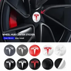 4 Stück 56mm Tesla Radnabenkappen-Logo-Aufkleber - Wasserdichte, Langlebige Radmitte-Dekorfolien für Model 3/Y/S/X Auto-Schutz-Zubehör