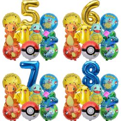 10-teiliges Pokemon-Luftballons-Set Pikachu Pokemon-Ballballons 32 Zoll Gold-Zahlenballon 1-9 für Kinder 1-9. Geburtstagsparty-Dekoration