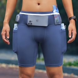 Herren Marathon-Laufshorts mit Hüfttasche Kompressions-Tights für Männer Yoga Fitness Outdoor-Sport Kurze Hose Leggings Schnelltrocknend