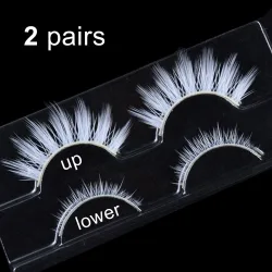 2 Paar/Karton, 3D-weiße Wimpern, klares Band, schneefarbene Wimpern, Cosplay, Halloween, Manga-Wimpern, Make-up- und untere Wimpern