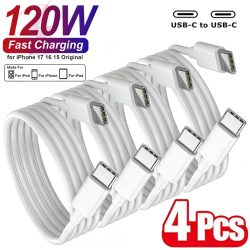 4 Stück 120W USB-C Ladekabel für iPhone 16 15 17 Pro Max, schnelles Laden, geflochtene USB-C-Kabel, USB-auf-Typ-C-Datenkabel