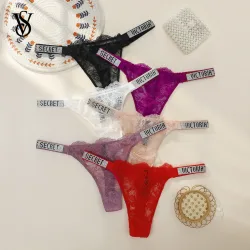 VS Sexy Panties Lingerie Victoria Secret Nahtlose Spitzen-Tangas für Damen, bequeme, atmungsaktive Unterwäsche mit hoher Taille