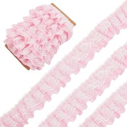 2 Yards Schwarz Weiß Rosa Gefalteter Wellen-Stickerei-Spitzenstoff-Besatz DIY Kleidung Tägliche Heimdekoration Zubehör 5CM Breit