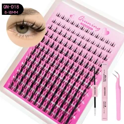 QIUNING LASHES, QIUNING Manga Wimpern-Cluster-Set: Katzenwimpern mit Wimpernkleber & Versiegelung, Wimpernverlängerungen im Mix-Tray, Wimpern-Cluster-Kit