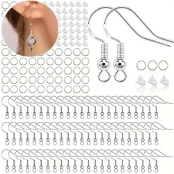 925 Silber Ohrringhaken für die Schmuckherstellung, 300 Stück DIY hypoallergene Goldohrringzubehör mit Biegeringen, Ohrring-Verschlüsse-Set