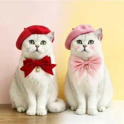 Haustier Katze Hut Kopf bedeckung feine Verarbeitung Kaschmir elegante weiche Baskenmütze Fliege Kragen Dekoration Hunde Mütze Baskenmütze für Dekor Neujahr
