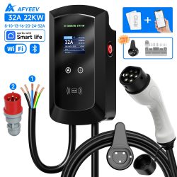 AFYEEV 32A EV-Ladestation 22 kW 3-Phasen-Auto-Ladegerät für Elektrofahrzeuge 11 kW Typ2 IEC62196-2 EVSE Wallbox APP-Steuerung 5 m Kabel