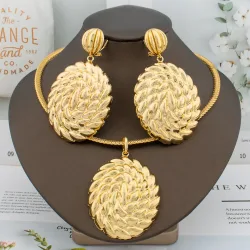 Brasilianisches vergoldetes großes Schmuckset für Frauen, kräftiges Design, große Ohrringe, Halskette, Dubai, afrikanisches 2-teiliges Set, Hochzeitsgeschenk