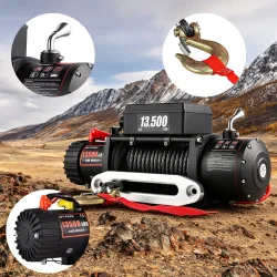 SIHAO 13500lbs ATV/UTV Elektrische Seilwinde 12V mit 92t Synthetikseil, kabellose & kabelgebundene Fernbedienung, IP67 wasserdicht für Jeeps, Abschleppen, Offroad