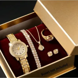 Luxuriöse Damen-Golduhr Modische Quarz-Diamant-Armbanduhr Elegantes Damen-Armband-Uhren-Set Reloj Mujer
