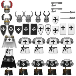 MOC Mittelalterlichen Militärischen Krieg Ritter Armee Schild Waffen Kleidung Helme Bausteine Krieger Schwert Speer Ziegel Spielzeug Kinder Geschenke