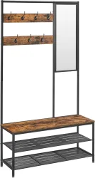 VASAGLE Garderobenständer Garderobe, mit 7 Haken, Spiegel, 35 x 98 x 180 cm