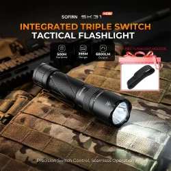 SOFIRN SK31 6800LM Taktische Taschenlampe 395M Dreifach-Schaltersteuerung USB-C Wiederaufladbare Taschenlampe IPX8 für Outdoor-Suche
