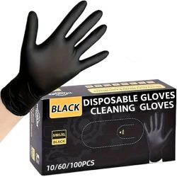 10/60/100 Stück Einweg-Nitrilhandschuhe in Schwarz für Hausarbeit, Tierpflege, Haareinstecken, Tätowierung und Haarwäsche