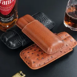 Luxuriöses Zigarrenetui, Zigarren-Humidor, hält 2 Zigarren, PU-Leder, Reiseetui, Raucherzubehör, Geschenk für Herren