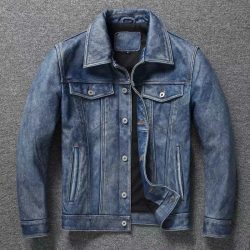 Herren Motorrad Lederjacke hellblau ami Khaki Retro Graphit Distressed Denim Echt lederjacke schlanke kurze Jacke